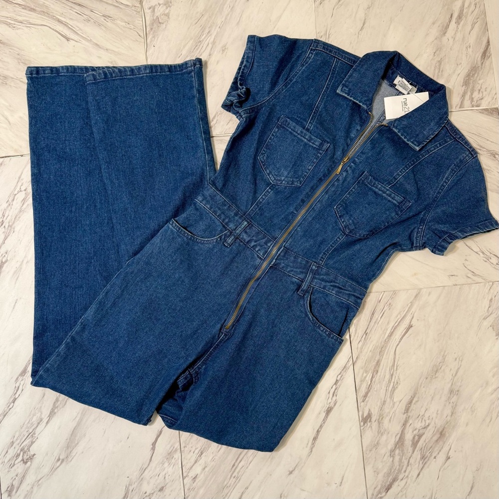 NEW! Bell Bottom Flare Denim Jumpsuit XS